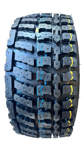 High-performance racing studs are installed to provide consistent penetration and grip on hard ice for krosskart.