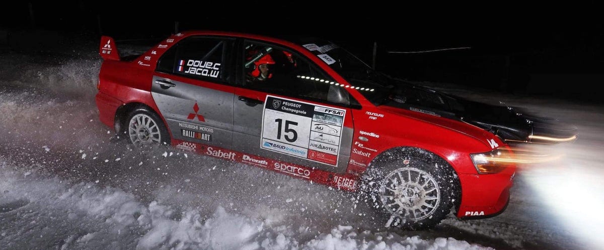 Studded tires are approved for use in both FIA and FFSA sanctioned rallies.