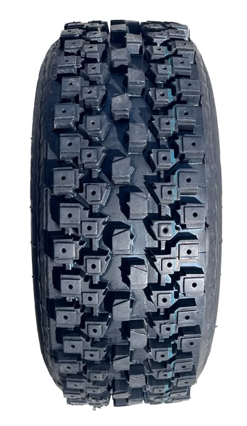 High-performance racing studs are installed to provide consistent penetration and grip on hard ice for Кросскарт. 