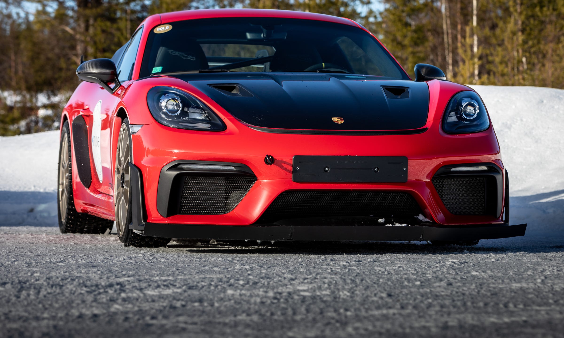 On ice GT4 Porsche fast track.