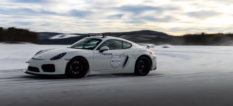 Studded tires for Porsche on frozen lake in Arvidsjaur, Sweden Lapland.