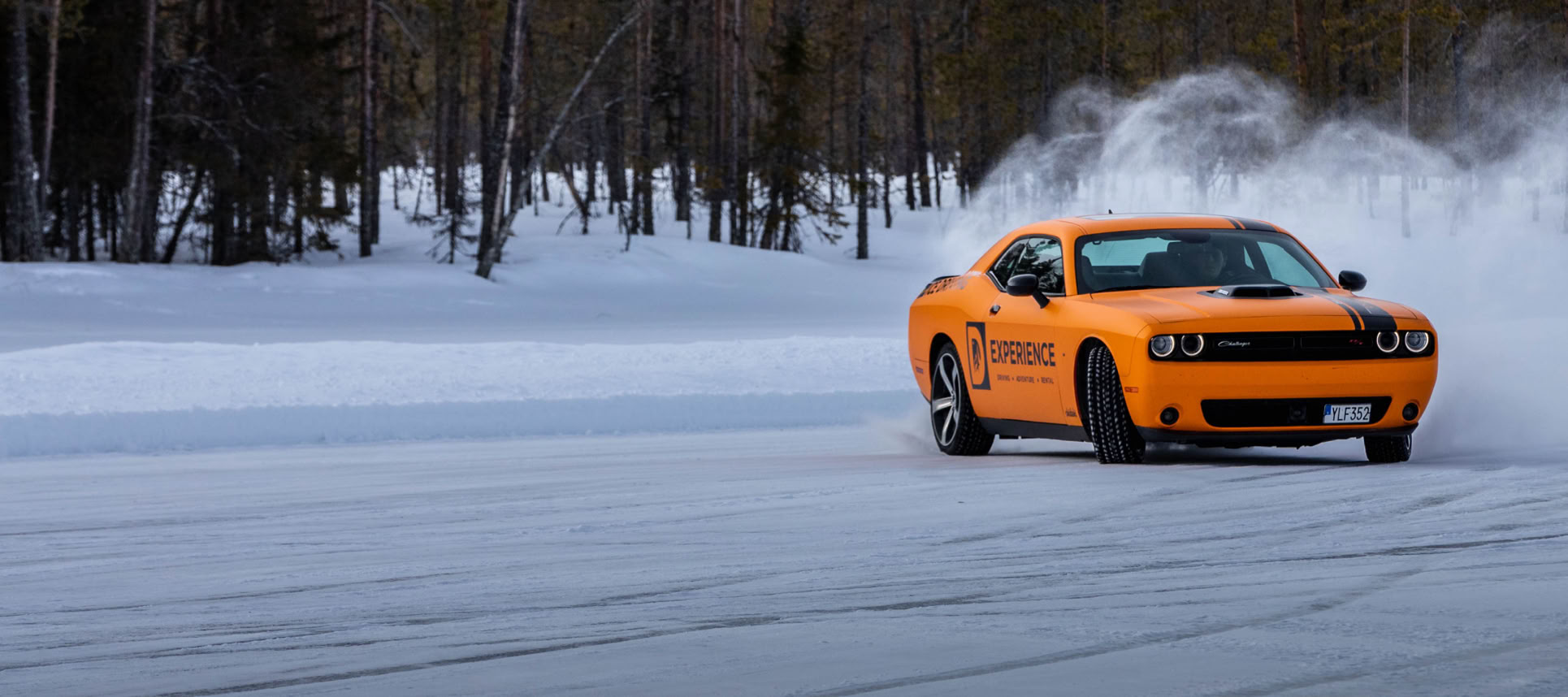 Ice Dodge Challenger by D-experience, winter motor activities on frozen lake in Vilhelmina, South Lapland.