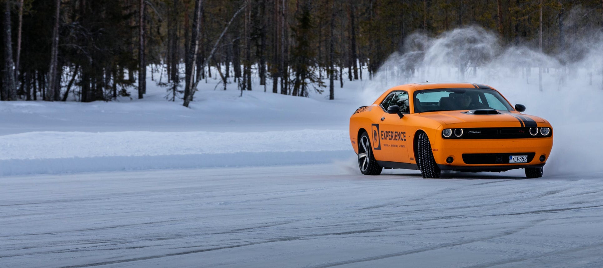 Ice Dodge Challenger by D-experience, winter motor activities on frozen lake in Vilhelmina, South Lapland.